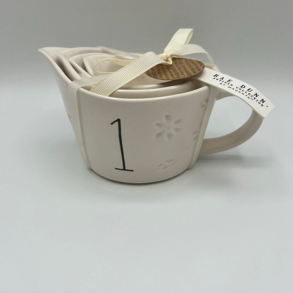 New Rae Dunn Teacup Floral Stamped Measuring Cup Set of 4